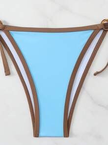 Swim Basics Conjunto de bikini y tanga triangular de verano para mujer con contraste de color y escote halter sexy - Multicolor - Ver 4