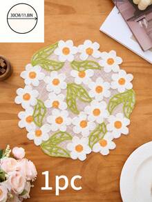 1/2/4/6/8件装清新小花刺绣圆形餐垫，适用于家庭厨房装饰，可放置水杯、碗碟等，防滑，适合节日派对、生日派对、婚礼晚宴、餐厅、客厅、书桌、咖啡桌等家居装饰，四季通用。 - 白色 - 查看 8