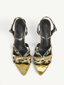 CUCCOO CHICEST Sandalias de tacón alto de uso diario con diseño de hebilla y punta puntiaguda para mujer - Dorado - Ver 2