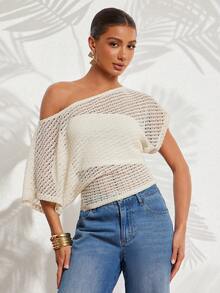 Amorya Áo thun lệch vai nhún bèo, thiết kế nhún eo, dáng rộng thoải mái, áo croptop ngắn cơ bản thời trang tối giản hiện đại, áo croptop móc len cho nữ, áo khoét lỗ, áo dệt kim cho nữ, áo lưới trắng, áo đục lỗ, áo lệch vai, áo dệt kim, áo một tay, áo choàng, áo len lệch vai, áo khoác ngoài dệt kim, áo len lệch vai, áo len mùa hè cho nữ, trang phục đồng quê cho nữ, trang phục công sở cho nữ, trang phục mùa hè cho nữ, áo len nữ. - Màu be - Xem 8