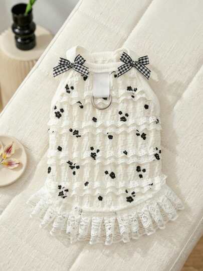 PETSIN 透气轻盈柔软面料，亲肤无刺激，舒适耐磨，精致蕾丝边饰，无袖宠物背心，适合春夏日常休闲室内外穿着，适合小型、中型犬猫，如泰迪熊、比熊犬、博美犬、贵宾犬等，可爱时尚宠物服装，潮流宠物穿搭，必备宠物服饰，经典宠物服装。