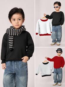 SHEIN 2pcs Young Boys Autumn Family Matching Thermal Lined Thick Warm Long Sleeve Pullover Sweatshirts Set,Casual Loose Fit Comfortable Tops For School - Burgundy - View 5