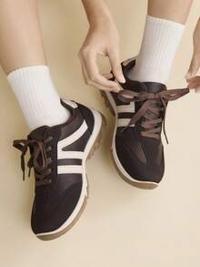 CUCCOO EASI Women's Lace-Up Casual Comfortable Sneakers For Daily Wear - Dark brown . - View 7