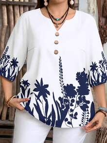 EMERY ROSE Plus Size Casual Minimalist Shirt, Suitable For Summer - Multicolor - View 4