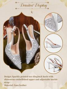 CUCCOO TILAWA Women's High Heel Wedding Shoes, Pointed Toe, Rhinestone Embellished Closed Toe High Heels, Silver Color For Christmas - Silver - View 13