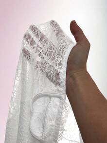 Amplova Vestido mini ajustado transparente con detalles de encaje para fiesta - Blanco - Ver 15