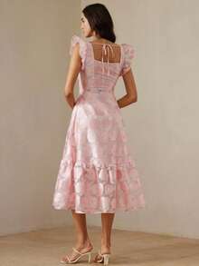 Aveloria Rosie New Arrival Elegant Cap Sleeve Rose Jacquard Sleeveless Dress - Pink - View 2