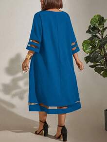 EMERY ROSE Plus Size Loose Mesh Splice Casual Dress Maxi Women Outfit - Blue - View 2