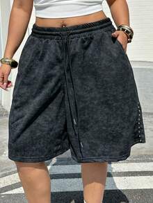 Muchica 2026SSpring And SummerPlus Size Women Street Style Casual Drawstring Shorts - Black - View 3
