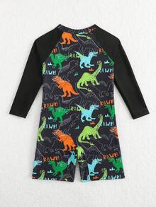 Fantacosmos 男童卡通恐龙印花插肩袖拉链连体泳衣短裤 - 黑色 - 查看 2