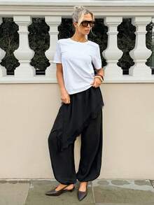 Quần jogger nữ màu trơn, kiểu dáng mới mùa thu/đông, 2 trong 1. - màu đen - Xem 4