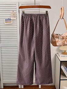 Tween Girls' Casual Polka Dot Print Pants - Brown - View 2