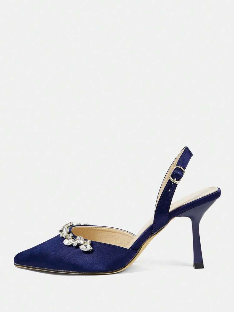 CUCCOO HITCHD Women's Pointed Toe High Heel Rhinestone Satin Pumps, Comfortable Elegant Formal Shoes For Weddings, Parties, Evenings, Versatile Outfit