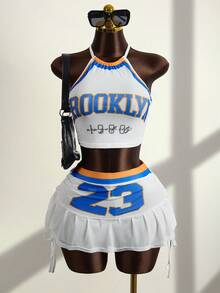 Zestiva New Spring/Summer Halter Letter Tank Top & Slimming Mini Skirt 2-Piece Set For Women - Multicolor - View 1