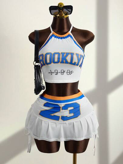 Zestiva New Spring/Summer Halter Letter Tank Top & Slimming Mini Skirt 2-Piece Set For Women