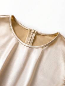 GlowEve Women's Elegant Solid Color Satin Ruched Waist Asymmetric Hem Dress - Apricot - View 5