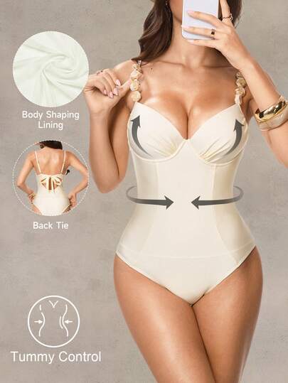 Shapewave 女士纯色吊带褶皱连体泳衣