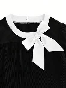 GlowEve CURVE Plus Size Women's Bow Decor Color Block Pleated Fashion Date Party Dress, Suitable For Summer - Black - View 3