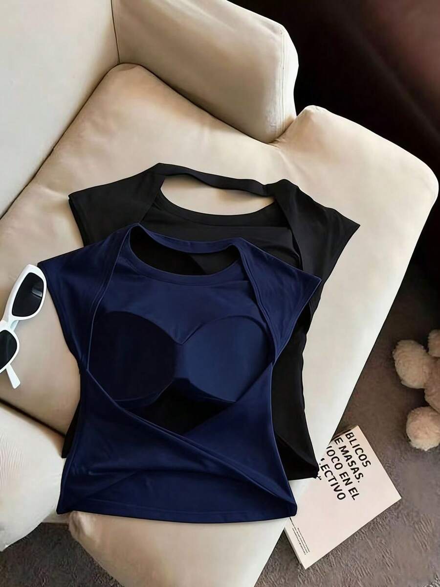 Airaco 2件/套 女士纯色简约日常T恤 - 彩色 - 查看 1