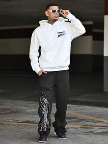 Devon Thys Men's Street Style INS Side Embroidered Pants, Suitable For Music Festivals, Nightclubs, Boyfriend/Husband Gifts, Anniversary Gifts, Black Casual Sweatpants - Black - View 1