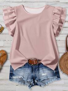 Rusticease Women's Solid Color Minimalist Daily Wear Round Neck Cap Sleeve Blouse,Summer Top - Dusty Pink - View 3