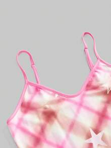 ROMWE Kawaii Y2K格子猫咪印花度假休闲街头无袖迷你连衣裙（女款） - 彩色 - 查看 10