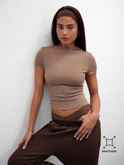 MUSERA ESSENTIALS Capped Sleeve Snatched T-Shirt Casual Summer Everyday Airport Holiday Back To School Winter Spring