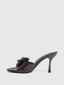 CUCCOO SZL Stylish Dark Brown Patent Leather High-Heeled Sandals, Three-Dimensional Flower Decoration Is Suitable For Party Scenes Spring Shoes Prom Heels Summer Shoes - Chocolate Brown - View 4