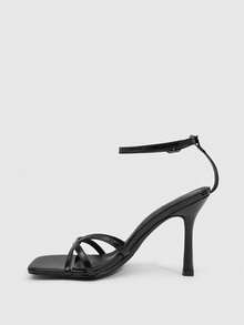 CUCCOO SZL Women's Square Toe Rhinestone Ankle Strap Sandals For Christmas Prom Heels Summer Shoes - Black - View 5