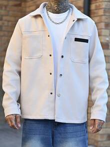 Devon Thys Men Solid Color Casual Long Sleeve Overcoat, Suitable For Autumn And Winter Men Cream Button Up Overcoat - Apricot - View 3