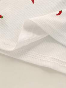 INAWLY 女士撞色圆领背心，饰有辣椒刺绣 - 白色 - 查看 5