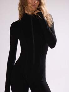MUSERA Fitted Zip Through Jumpsuit Autumn Fall  Ski Vacation Lounge Holidays Apres-Ski Aspen Spring Summer Elegant Casual - Black - View 6