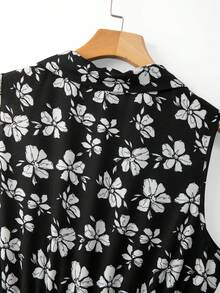 GlowEve CURVE Plus Size Women's Black & White Floral Print V-Neck Button Down A-Line Maxi Dress,Elegant Boho Summer Vacation Holiday,Sleeveless Ruffle Hem Sundress - Multicolor - View 5