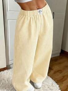 CovetEZ 2026 Spring Women's Yellow Striped Woven Pants - Yellow - View 8