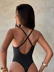 Aloruh Summer,Spring, Women's Hollow Back Lace Pajama Romper - Black - View 2