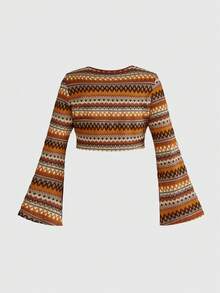 ROMWE Hippie Cárdigan a rayas de tela con estilo retro Y2K para mujeres de talla grande - Naranja - Ver 2