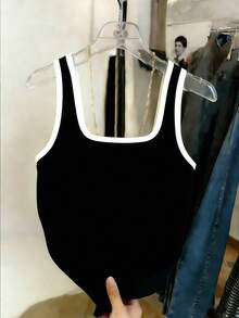 Resyla High Quality Contrast Color Embroidered Vest, Slim Fit For Women - Black and White - View 2