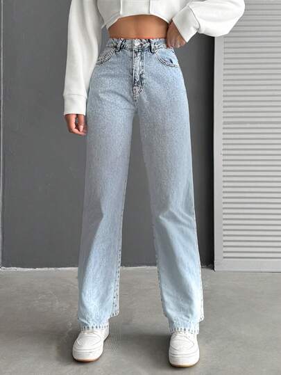 EURMUSE Women's Pocket Button Casual Versatile Commuting Denim Jeans