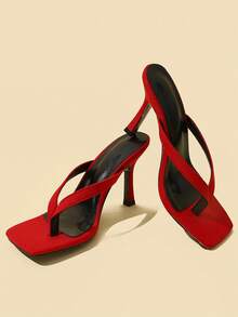 Glamine Women's Classic Minimalist Striped Thong High Heel Sandals - Red - View 2
