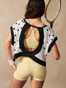 VARSIVA 女士波点印花露背宽松运动T恤 - 黑與白 - 查看 8