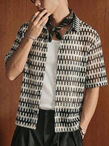 Manfinity Unisex Men's All-Over Print Button Front Casual Short Sleeve Shirt, Summer - White - View 1