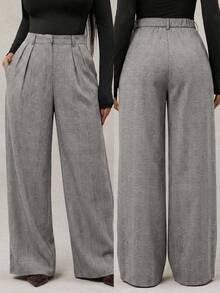 Radiana 女士极简时尚黑白千鸟格阔腿裤，通勤裤，黑白阔腿裤，高腰阔腿裤，黑白西装裤，黑白高腰裤，黑白女式长裤，宽松休闲裤，适合商务、复古、派对、度假、外出等场合，尽显老钱风范。 - 黑與白 - 查看 1