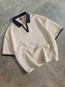 PAVTROS 男士撞色领口袖口短袖Polo衫 - 卡其色 - 查看 1