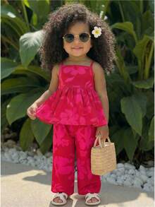 SHEIN 2件套女婴碎花吊带背心和长裤套装 - 彩色 - 查看 1