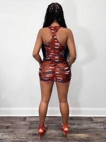 BamGleam Summer New Music Festival Street Sexy Sheer Lip Print Mini Skirt Dress For Women,Street Photography, Music Festival Parties - Multicolor - View 2