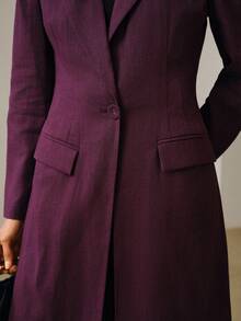 ZEYLAH 100% Ramie Long Light Weight Trench Coat, Elegant, Spring/ Summer, Linen - Purple - View 2