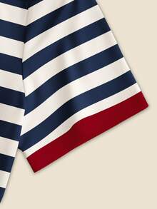 Resyla Conjunto casual de 2 piezas para mujer con cuello redondo, manga corta, estampado de langosta a rayas, para verano - Blanco y Negro - Ver 4