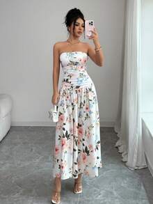 Elenzga Women's Floral Print Strapless Dress - Multicolor - View 4