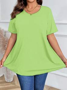 女士加大码休闲纯色圆领短袖T恤 短袖衬衫 绿色T恤 女士休闲上衣 女士休闲青柠绿上衣 女士上衣和衬衫 女士T恤 运动上衣 女士工作衬衫 女士基础款上衣 女士加大码T恤 女士休闲上衣 优雅 - 橄欖綠 - 查看 4