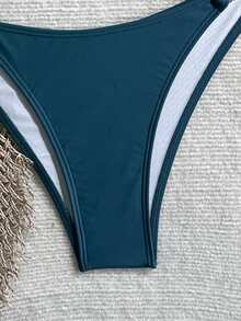 Swim SXY Bộ bikini nữ mùa hè đi biển màu trơn, kiểu thắt nút xoắn, hở lưng, dây buộc cổ, có gọng. - Màu xanh lam - Xem 5